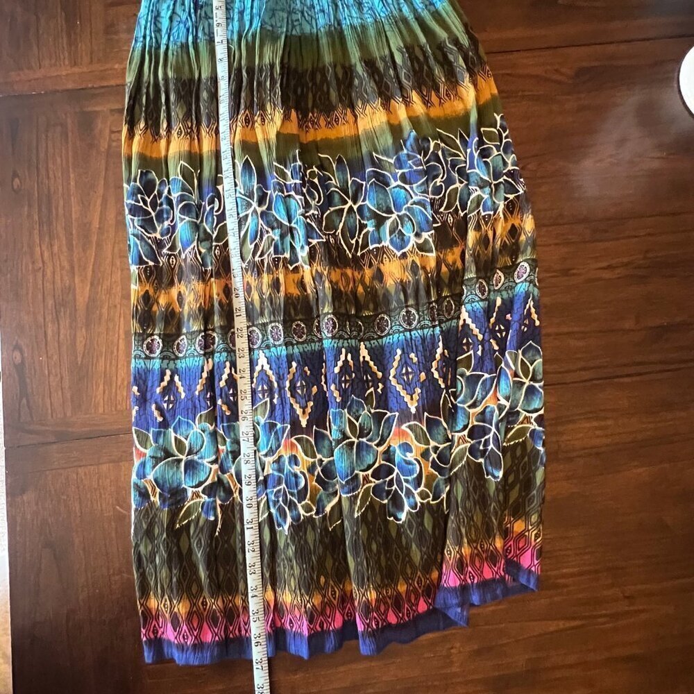 Chaudry KC Maxi Bohemian Tropical Floral Flowing Skirt, Turquoise, Size Medium - Picture 9 of 9